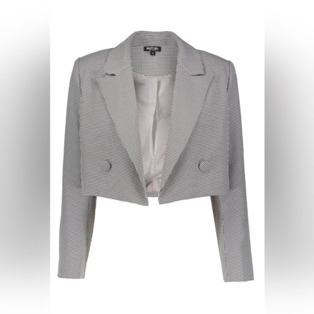 Nasty Gal x Cara Delevingne Cropped Houndstooth Open Blazer
